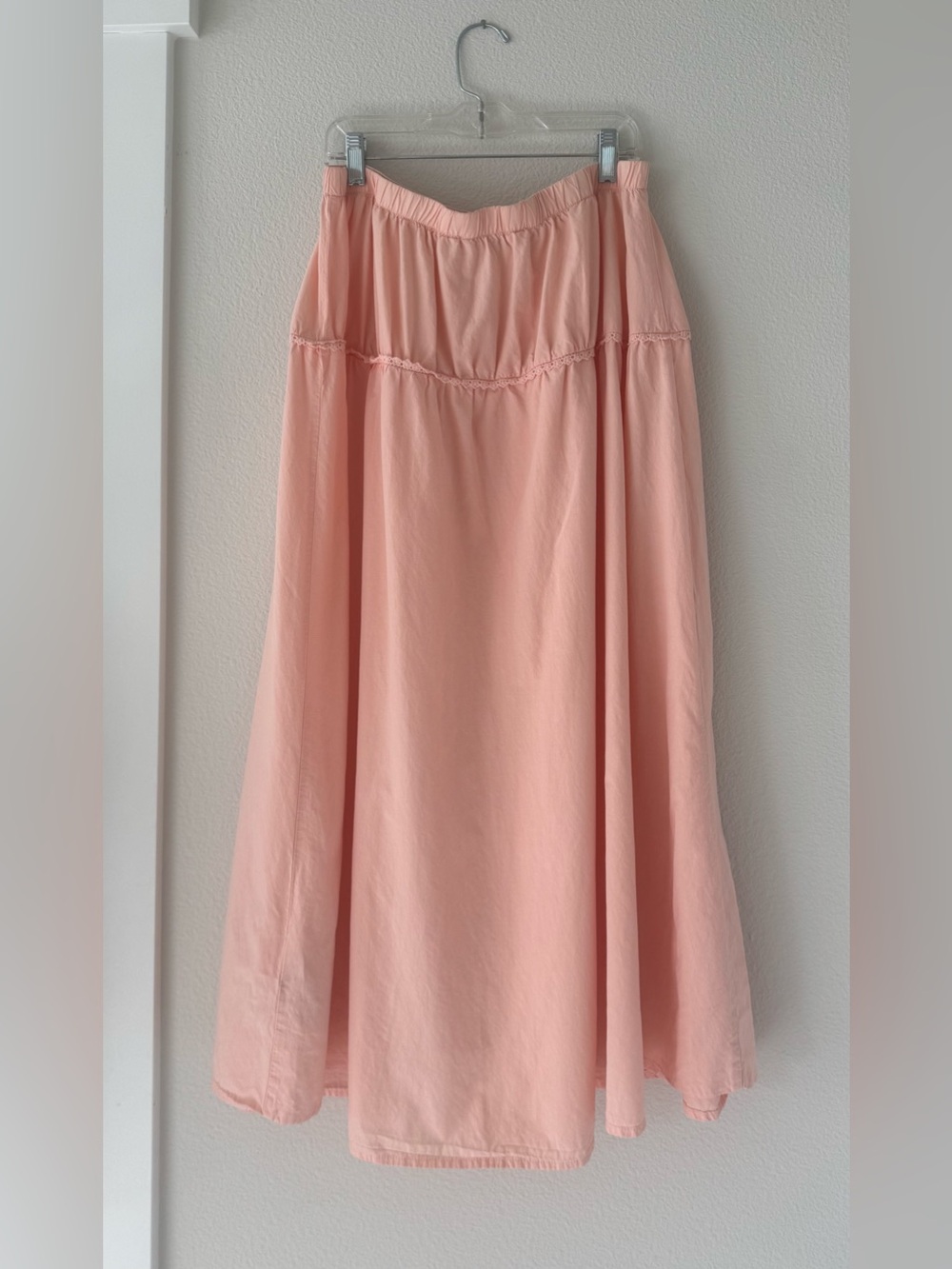 π Celebrity Pink Cottagecore Peach Pink Cotton Tiered Midi Skirt - L